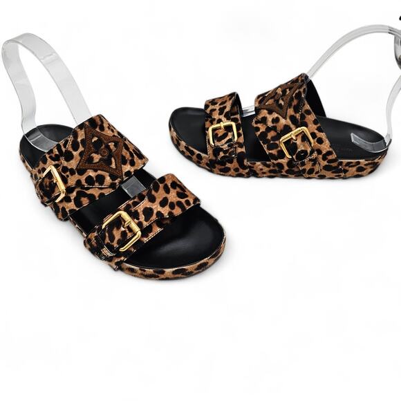 Louis Vuitton Bom Dia Flat Slide Sandal Monogram Leopard Gold Size 37 US 7 - Picture 3 of 15